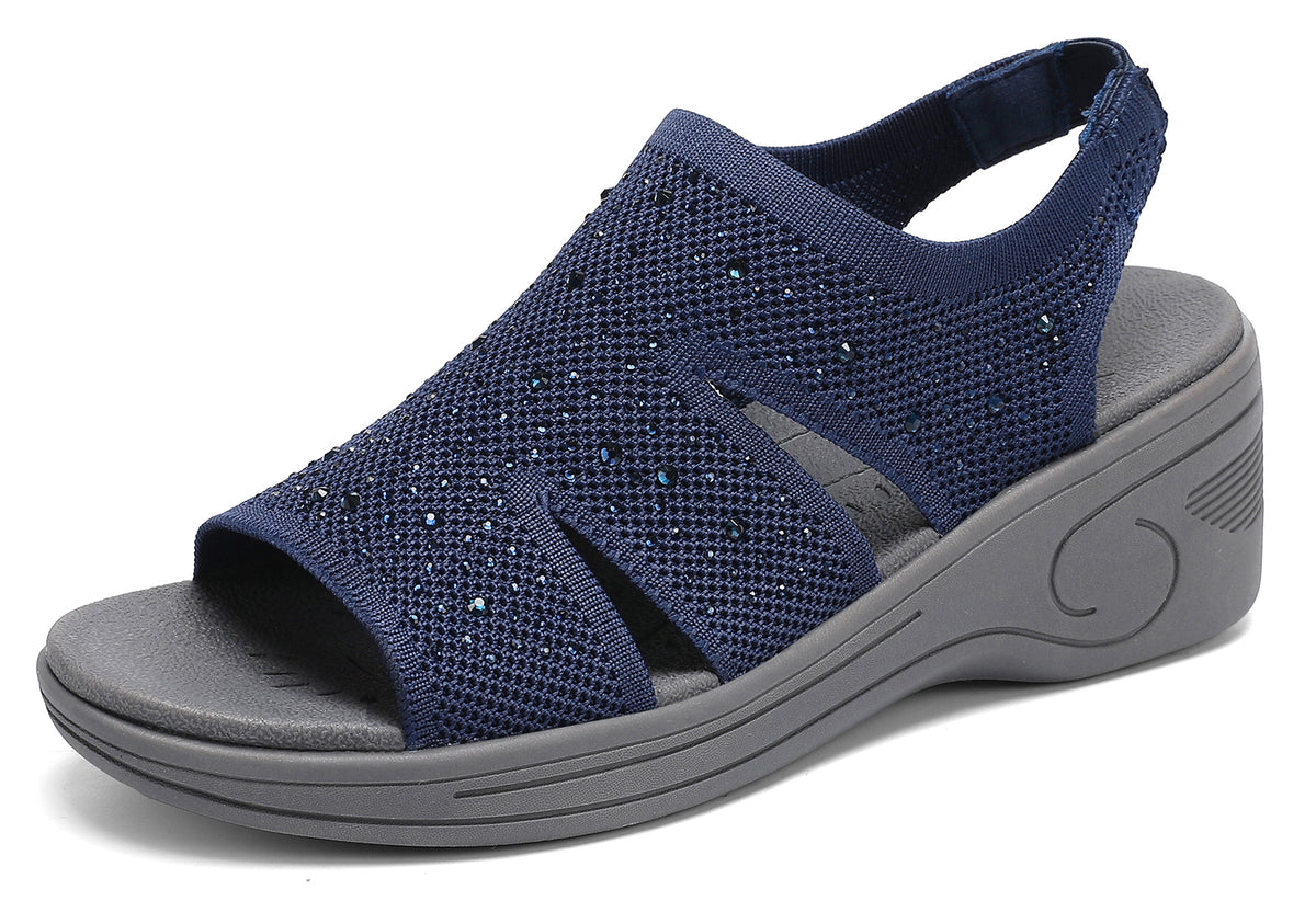 Womens Wedge Sandals Platform Walking Sandals Open Toe Ankle Elastic Strap Casual Comfortable Summer Dressy