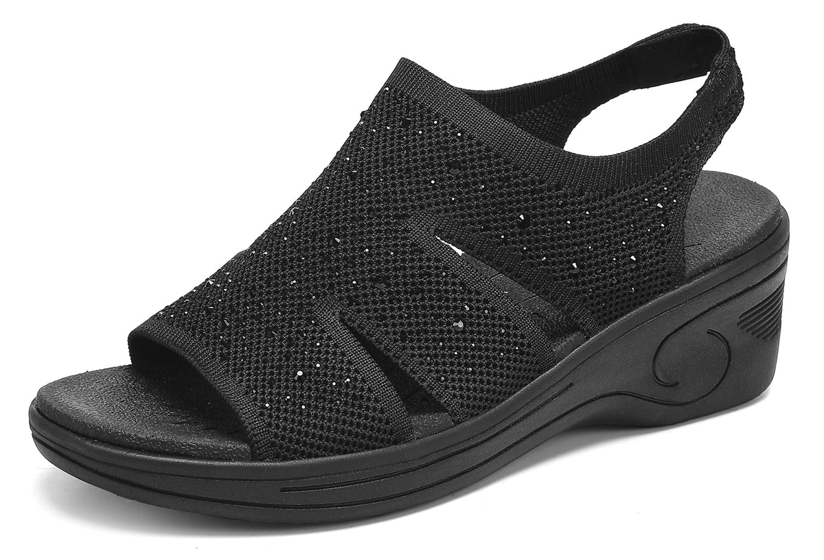 Womens Wedge Sandals Platform Walking Sandals Open Toe Ankle Elastic Strap Casual Comfortable Summer Dressy