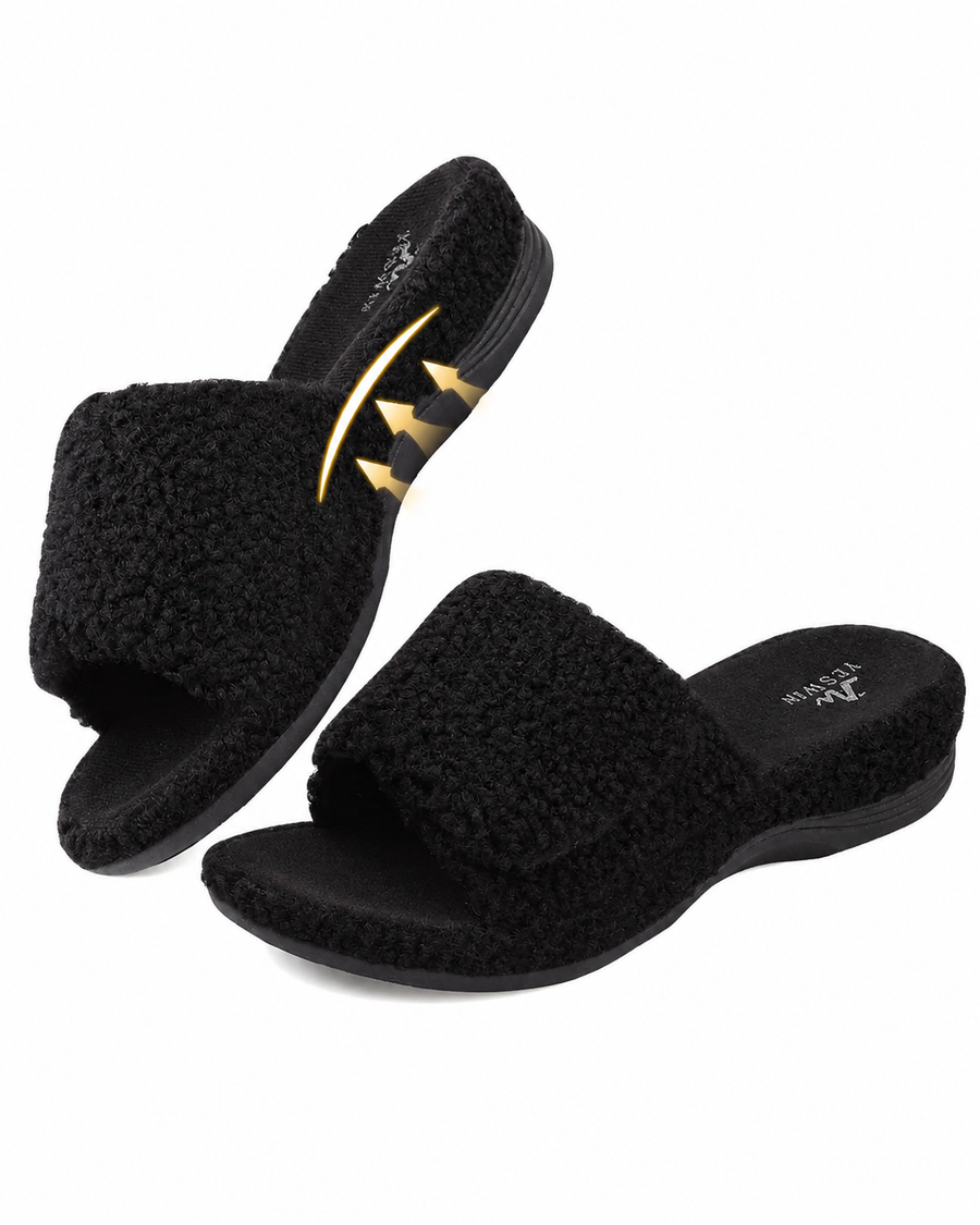 Orthopedic Slippers for Women Adjustable Arch Support House Slippers Plantar Fasciitis Open Toe Memory Foam Bedroom Shoes with Rubber Sole Indoor