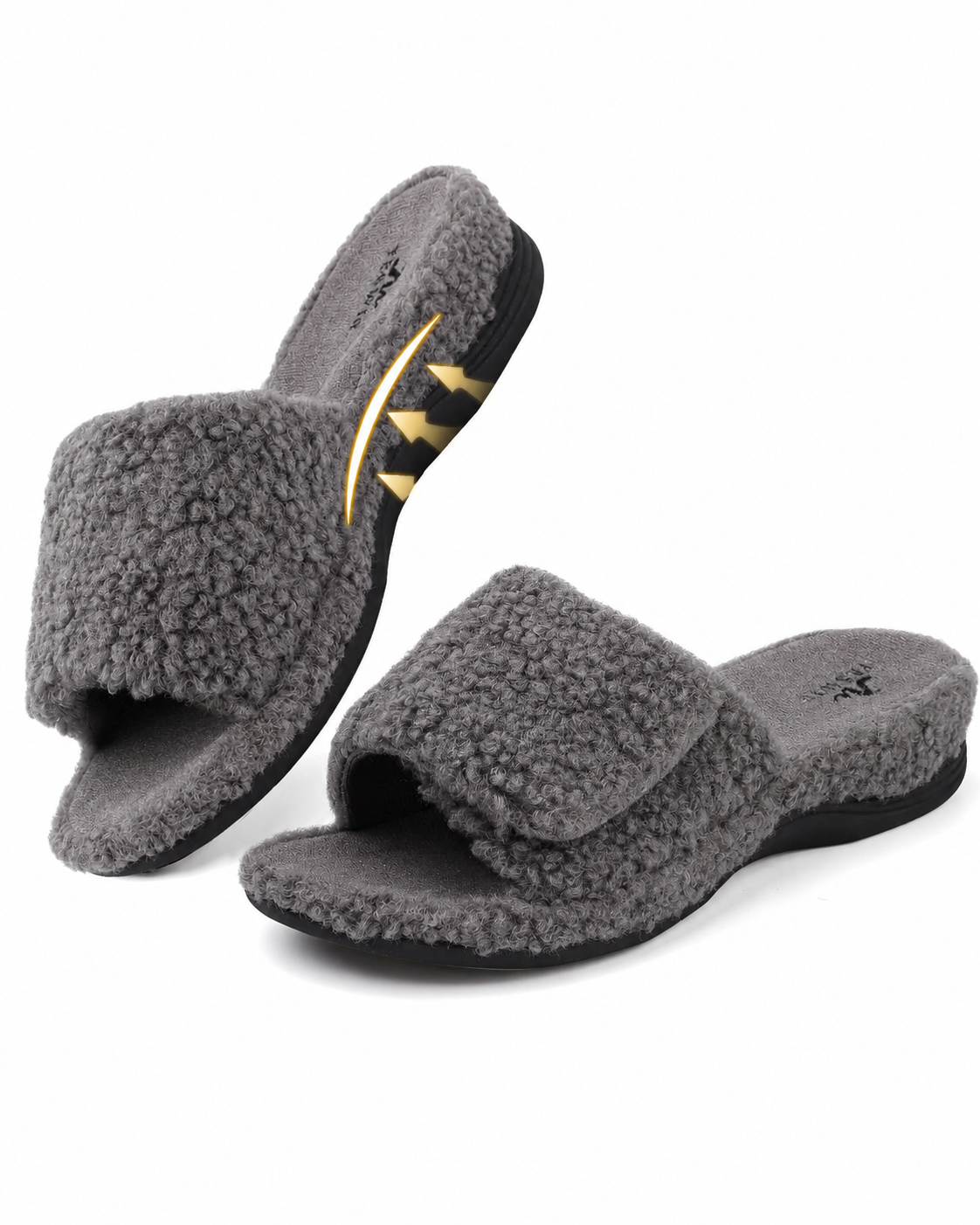 Orthopedic Slippers for Women Adjustable Arch Support House Slippers Plantar Fasciitis Open Toe Memory Foam Bedroom Shoes with Rubber Sole Indoor