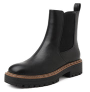 Boots for Women Fall Chelsea Ankle Boots Chunky Slip-On Square Toe Walking Elastic Gore Side Zipper Lug Sole Black Booties for Work