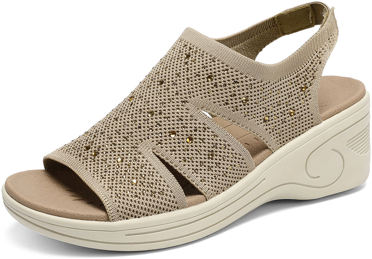 Womens Wedge Sandals Platform Walking Sandals Open Toe Ankle Elastic Strap Casual Comfortable Summer Dressy