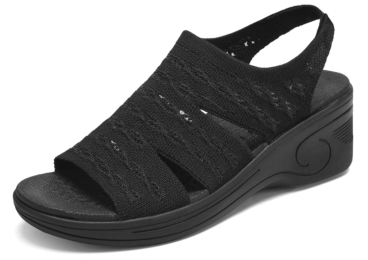 Womens Wedge Sandals Platform Walking Sandals Open Toe Ankle Elastic Strap Casual Comfortable Summer Dressy