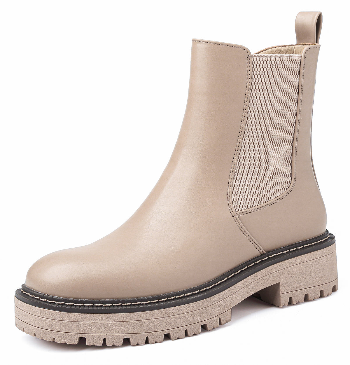 YESWIN Boots for Women Fall Chelsea Ankle Boots Chunky Slip-On Square Toe Walking Elastic Gore Side Zipper Lug Sole Black Booties for Work