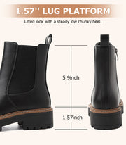 Boots for Women Fall Chelsea Ankle Boots Chunky Slip-On Square Toe Walking Elastic Gore Side Zipper Lug Sole Black Booties for Work