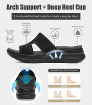 Slides for Women Orthopedic Arch Support Platform Walking Sandals Plantar Fasciitis Breathable Knit H-Strap Open-Toe Slip On Summer Beach Pool Sandals 2''