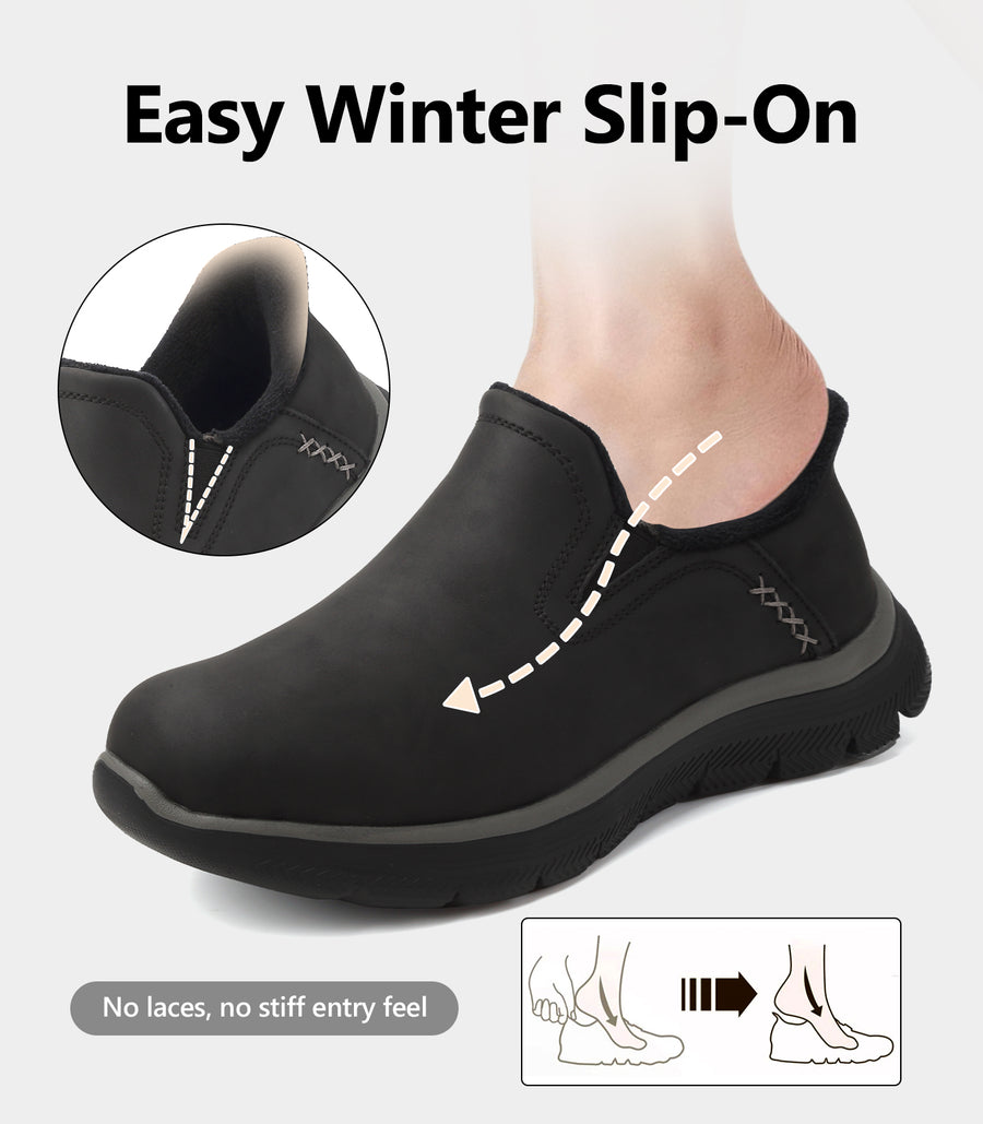 Women's Boots Slip On Winter Ankle Warm Booties Easy Entry Faux Fur Lined Snow Shoes, Lightweight Traction Sole for Home Walking