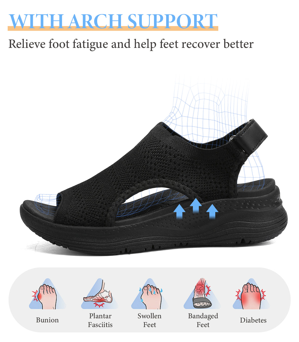 Women Arch Support Orthotic Walking Sandals Open Toe Adjustable Ankle Strap