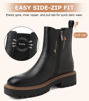 YESWIN Boots for Women Fall Chelsea Ankle Boots Chunky Slip-On Square Toe Walking Elastic Gore Side Zipper Lug Sole Black Booties for Work
