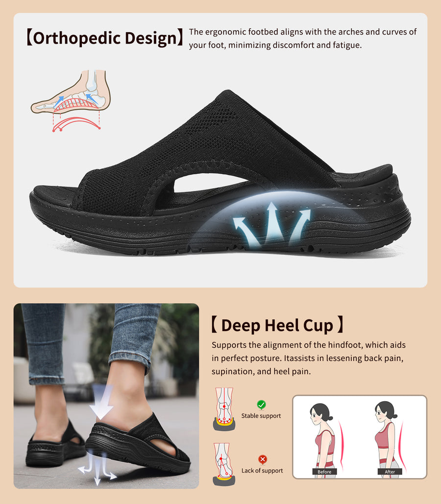 Womens Orthopedic Platform Slides Sandals with Arch Support Ladies Comfortable Walking Open Toe Plantar Fasciitis Slip On for Summer
