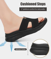 Slides for Women Orthopedic Arch Support Platform Walking Sandals Plantar Fasciitis Breathable Knit H-Strap Open-Toe Slip On Summer Beach Pool Sandals 2''