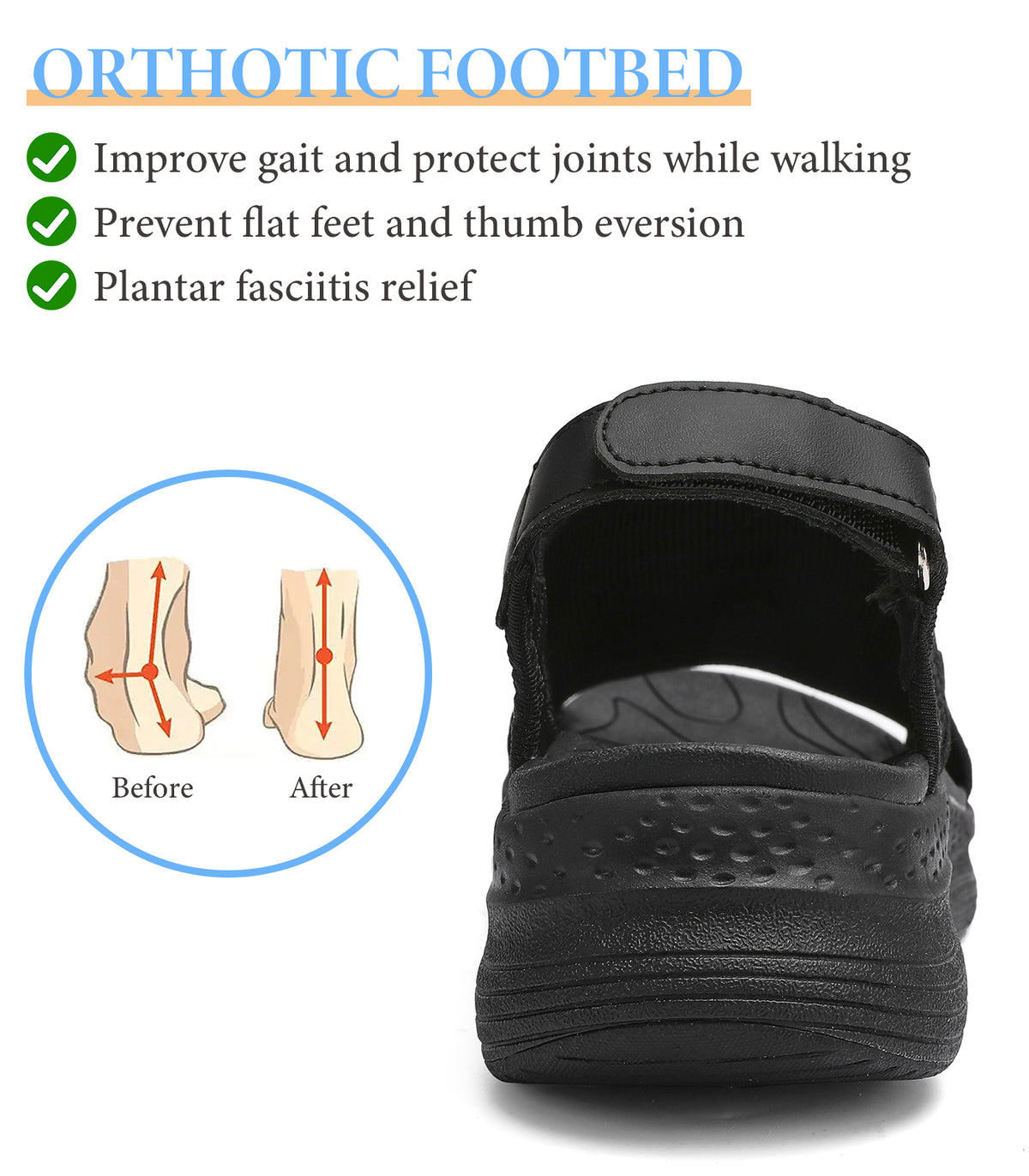 Women Arch Support Orthotic Walking Sandals Open Toe Adjustable Ankle Strap