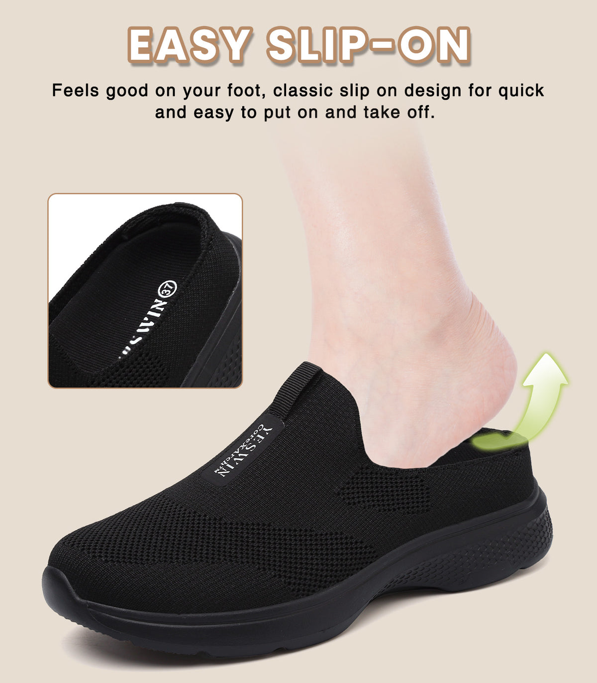 Women's Orthopedic Slip-On Mules Sneakers for Plantar Fasciitis Easy Off Recovery Backless Knit Comfortable Lightweight with Arch Support Walking Shoes for Travel, House & Office