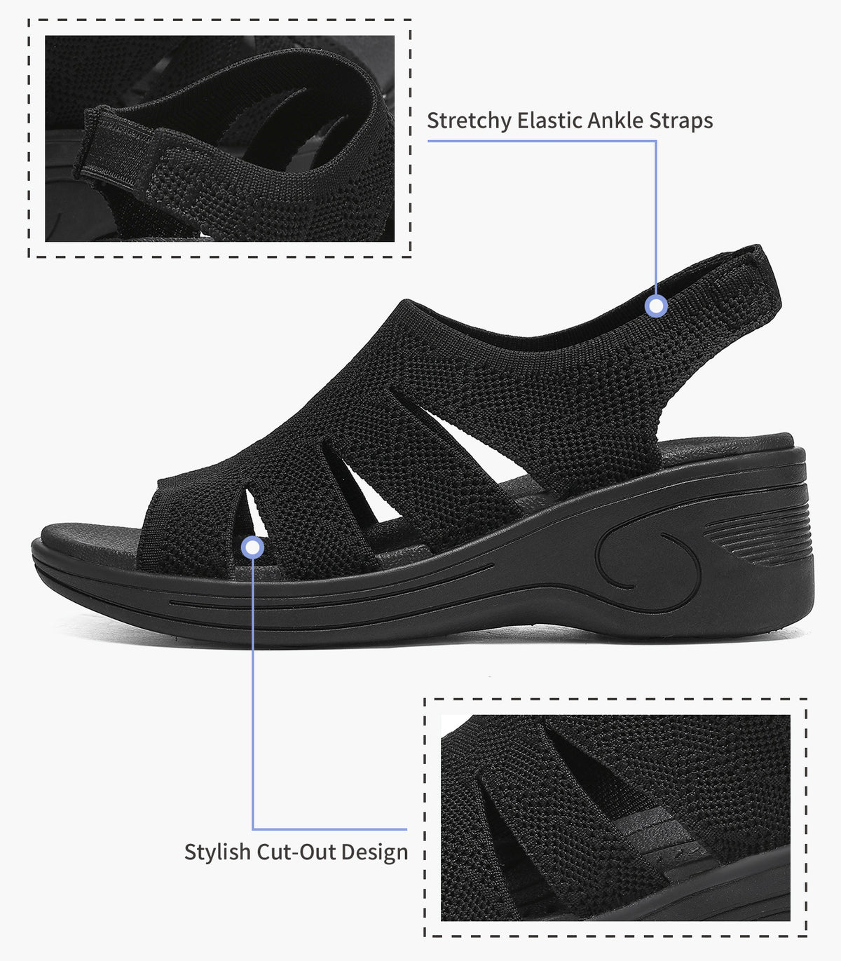 Womens Wedge Sandals Platform Walking Sandals Open Toe Ankle Elastic Strap Casual Comfortable Summer Dressy