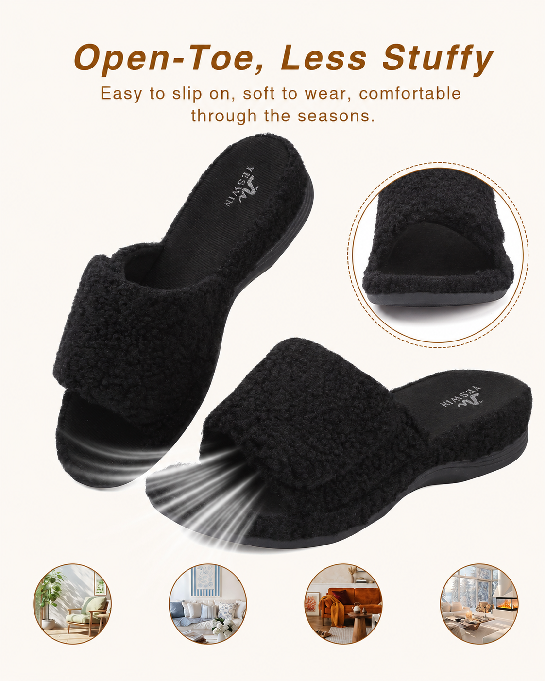Orthopedic Slippers for Women Adjustable Arch Support House Slippers Plantar Fasciitis Open Toe Memory Foam Bedroom Shoes with Rubber Sole Indoor