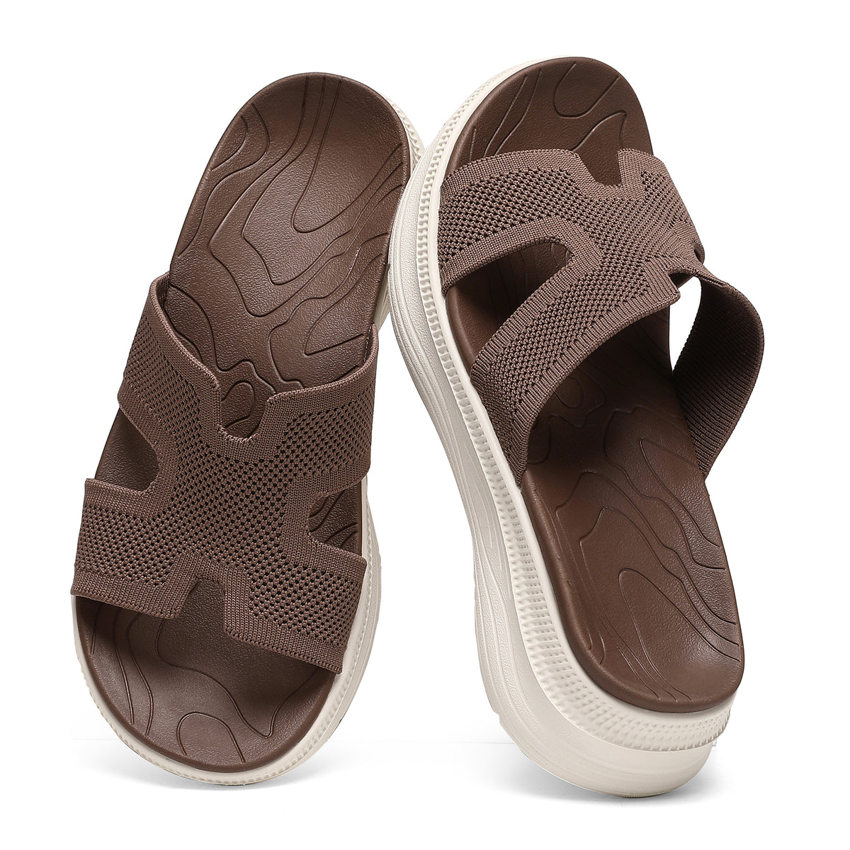 Slides for Women Orthopedic Arch Support Platform Walking Sandals Plantar Fasciitis Breathable Knit H-Strap Open-Toe Slip On Summer Beach Pool Sandals 2''