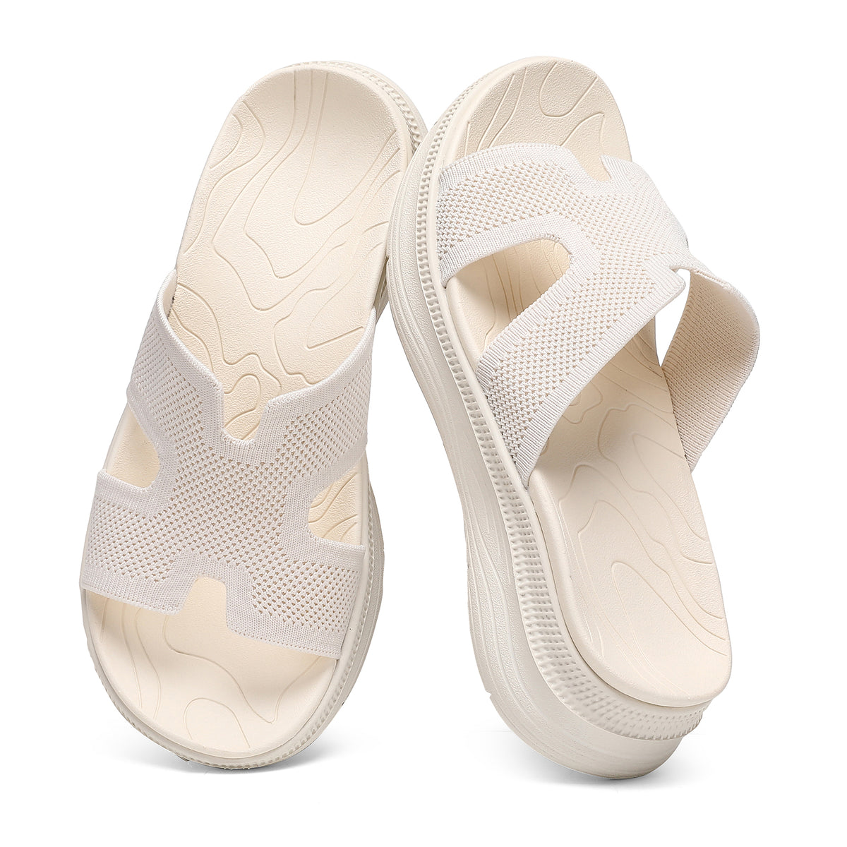 Slides for Women Orthopedic Arch Support Platform Walking Sandals Plantar Fasciitis Breathable Knit H-Strap Open-Toe Slip On Summer Beach Pool Sandals 2''