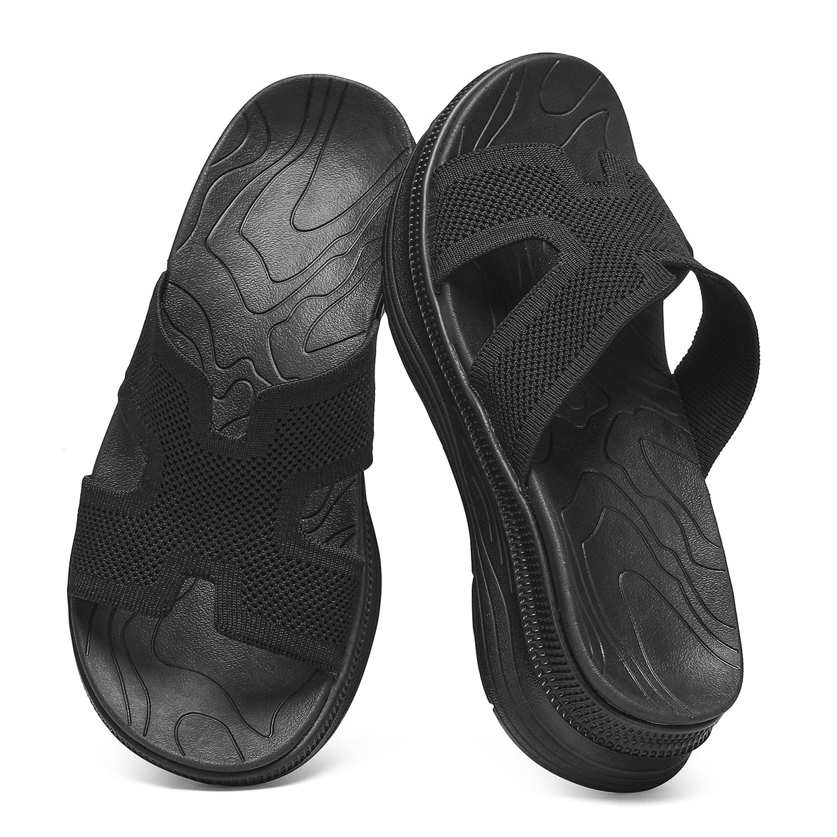 Slides for Women Orthopedic Arch Support Platform Walking Sandals Plantar Fasciitis Breathable Knit H-Strap Open-Toe Slip On Summer Beach Pool Sandals 2''