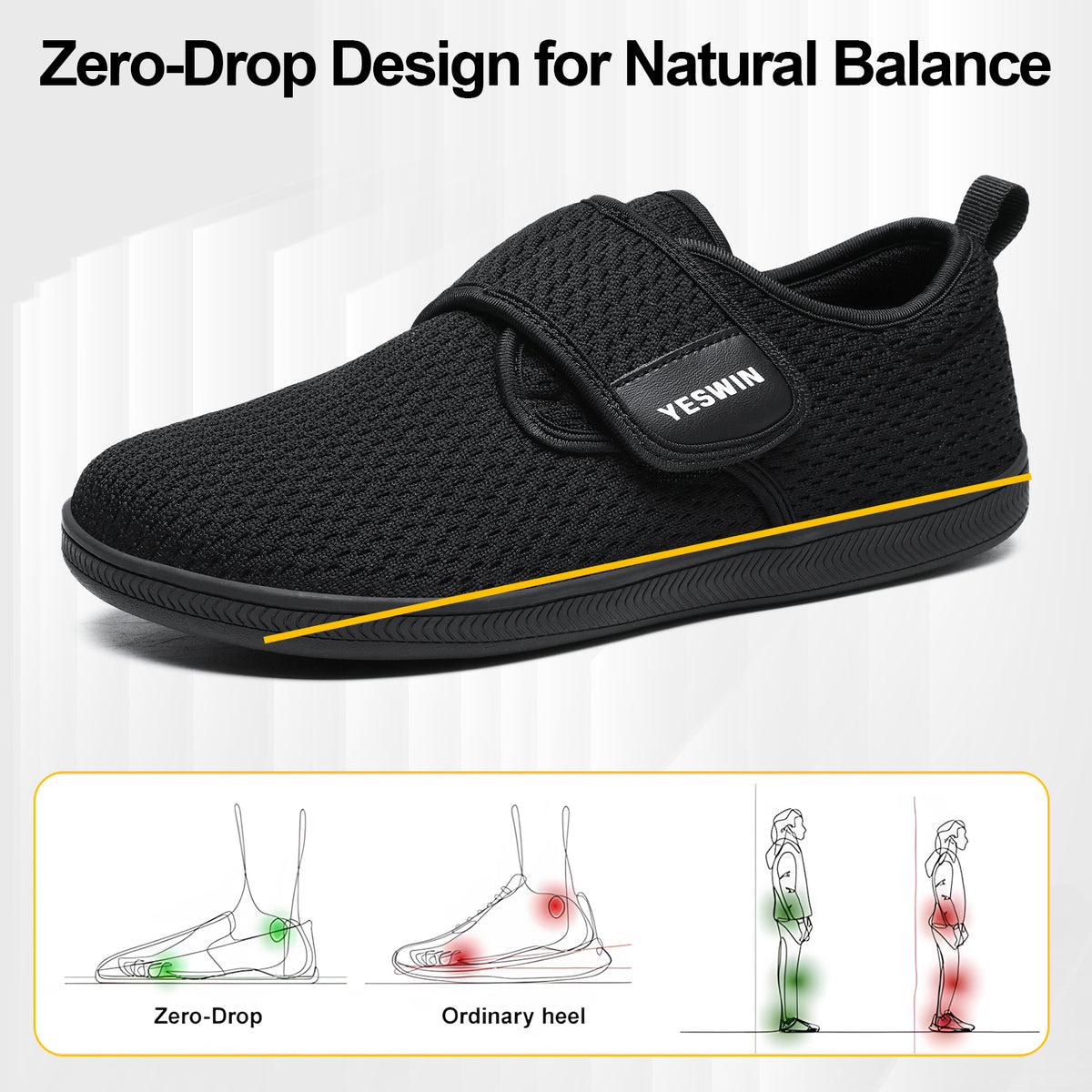 Diabetic Walking Shoes for Women Wide Toe Box Non Slip Comfortable Breathable Zero Drop Barefoot Shoe with Adjustable Strap for Neuropathy, Edema, Swollen Feet, Elderly, Pregnancy
