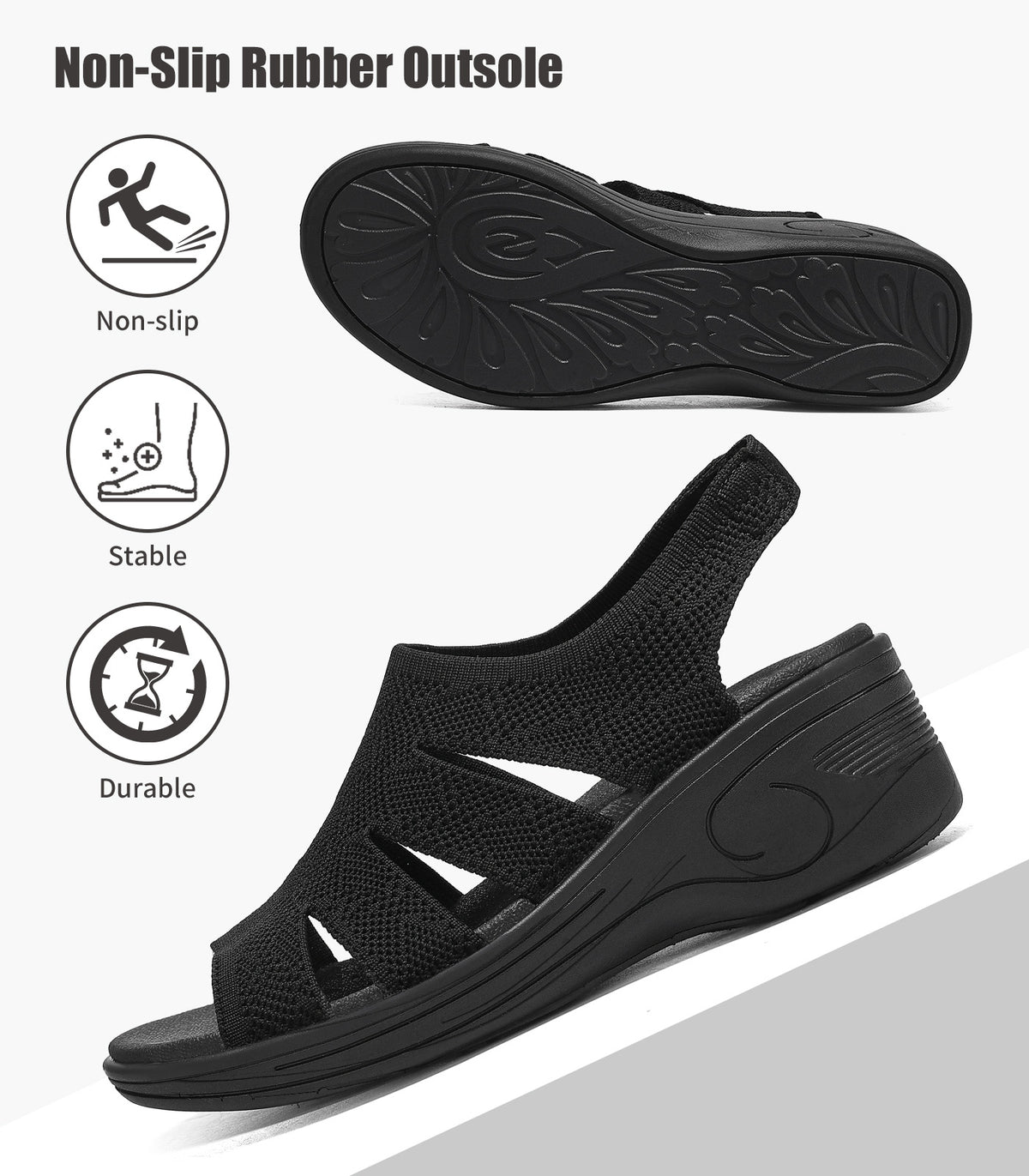 Womens Wedge Sandals Platform Walking Sandals Open Toe Ankle Elastic Strap Casual Comfortable Summer Dressy