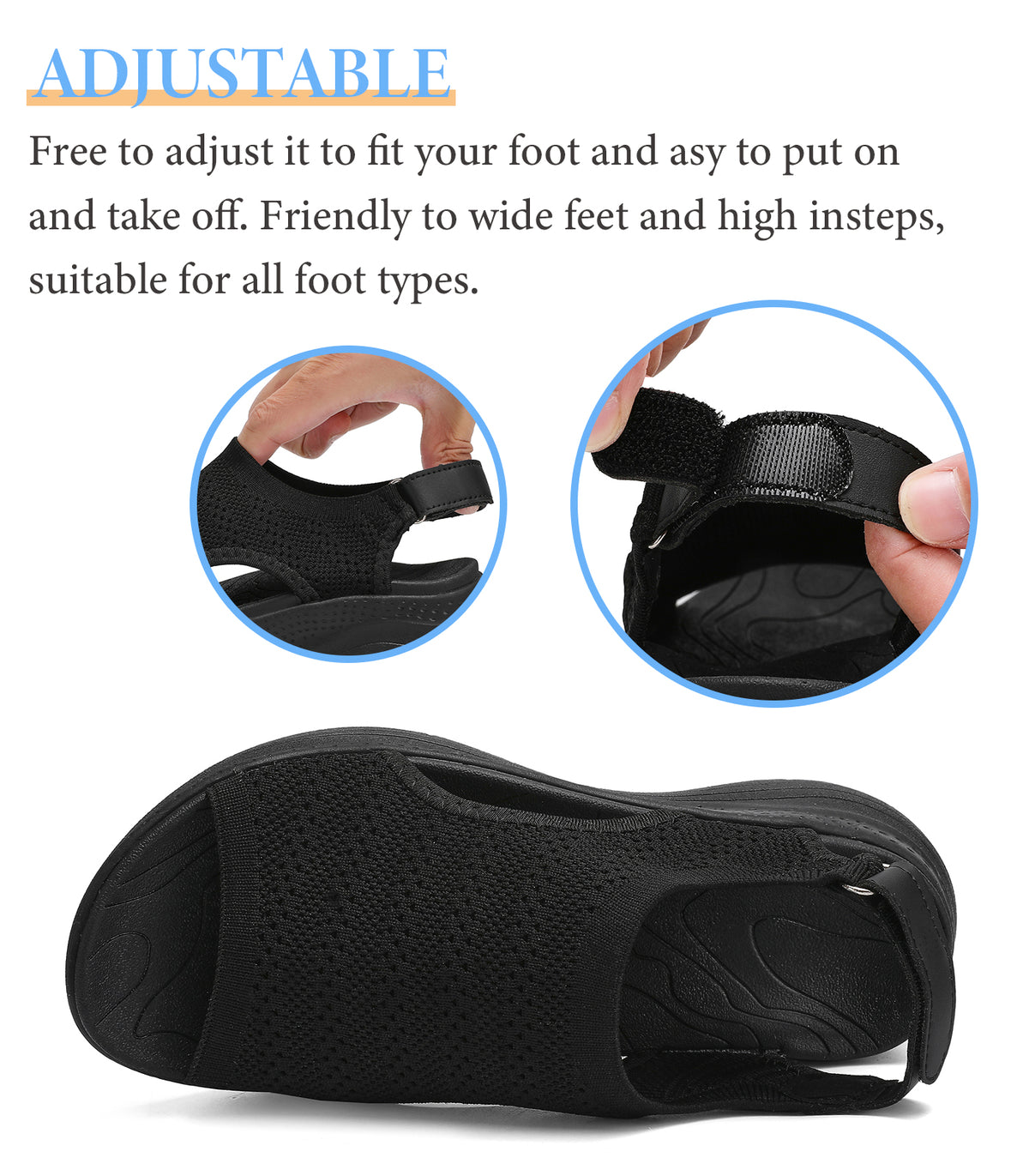 Women Arch Support Orthotic Walking Sandals Open Toe Adjustable Ankle Strap