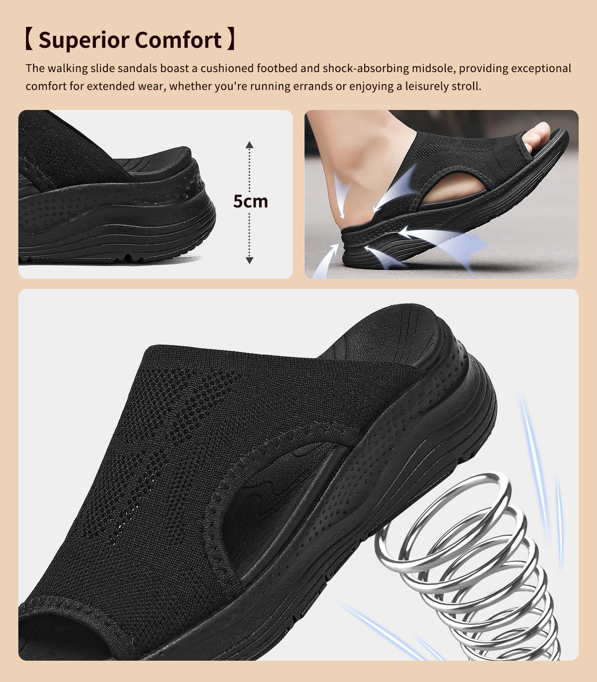 Womens Orthopedic Platform Slides Sandals with Arch Support Ladies Comfortable Walking Open Toe Plantar Fasciitis Slip On for Summer