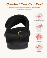 Orthopedic Slippers for Women Adjustable Arch Support House Slippers Plantar Fasciitis Open Toe Memory Foam Bedroom Shoes with Rubber Sole Indoor