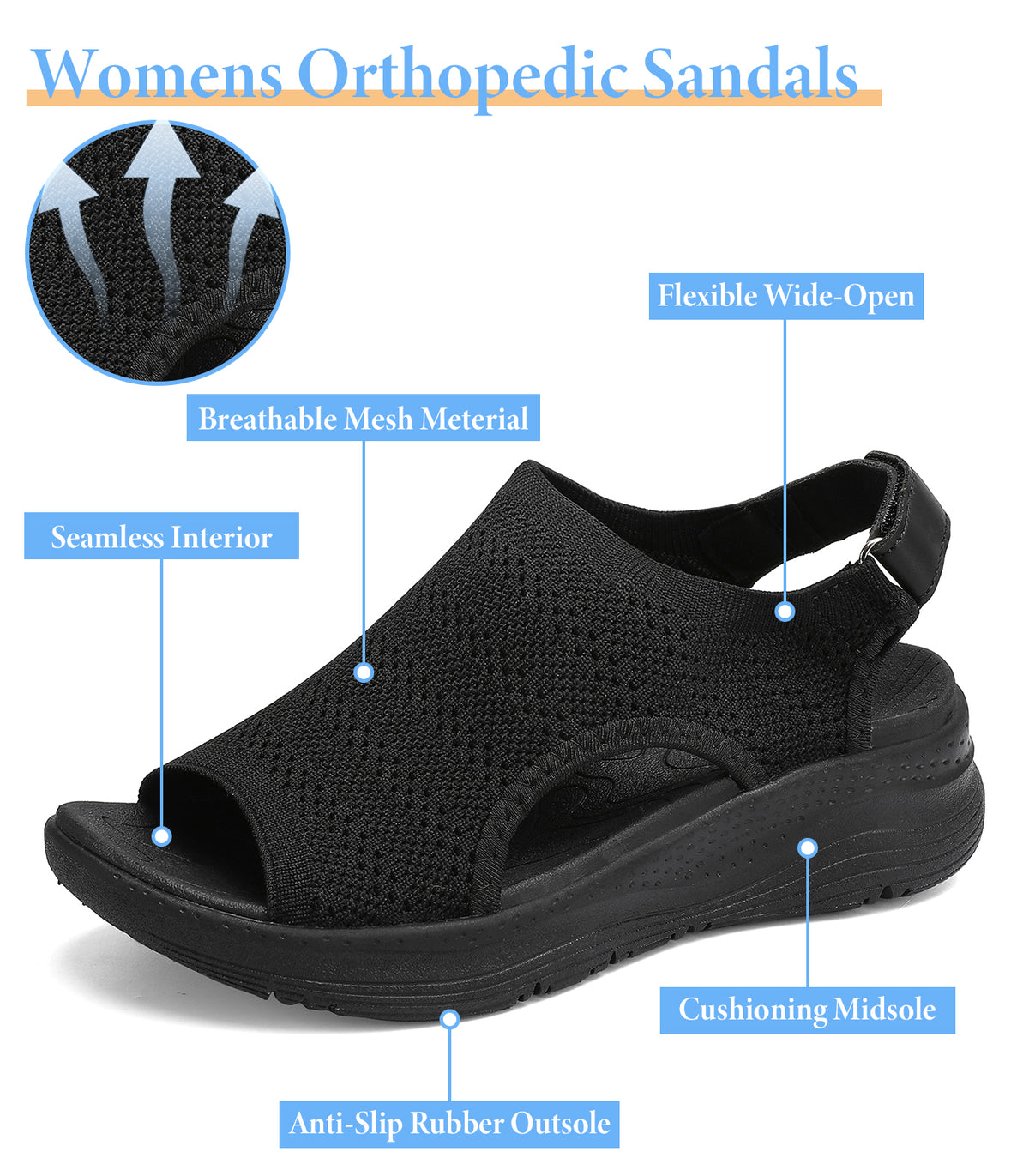 Women Arch Support Orthotic Walking Sandals Open Toe Adjustable Ankle Strap